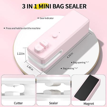 3 in 1 Mini Bag Sealer Heat Seal with Cutter & Magnet, Rechargeable