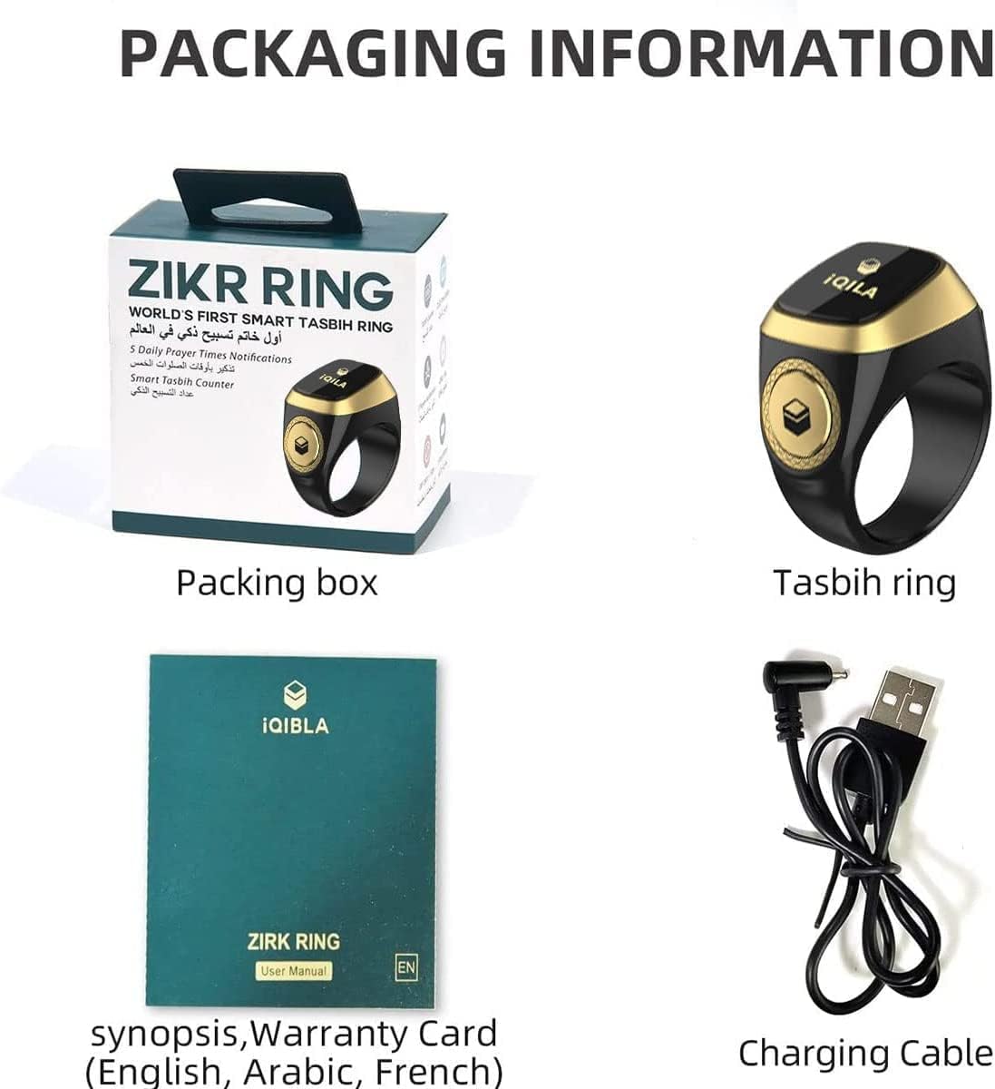 Smart Tasbih Zikr Ring- Muslim Prayer- Prayer timing reminder- OLED display